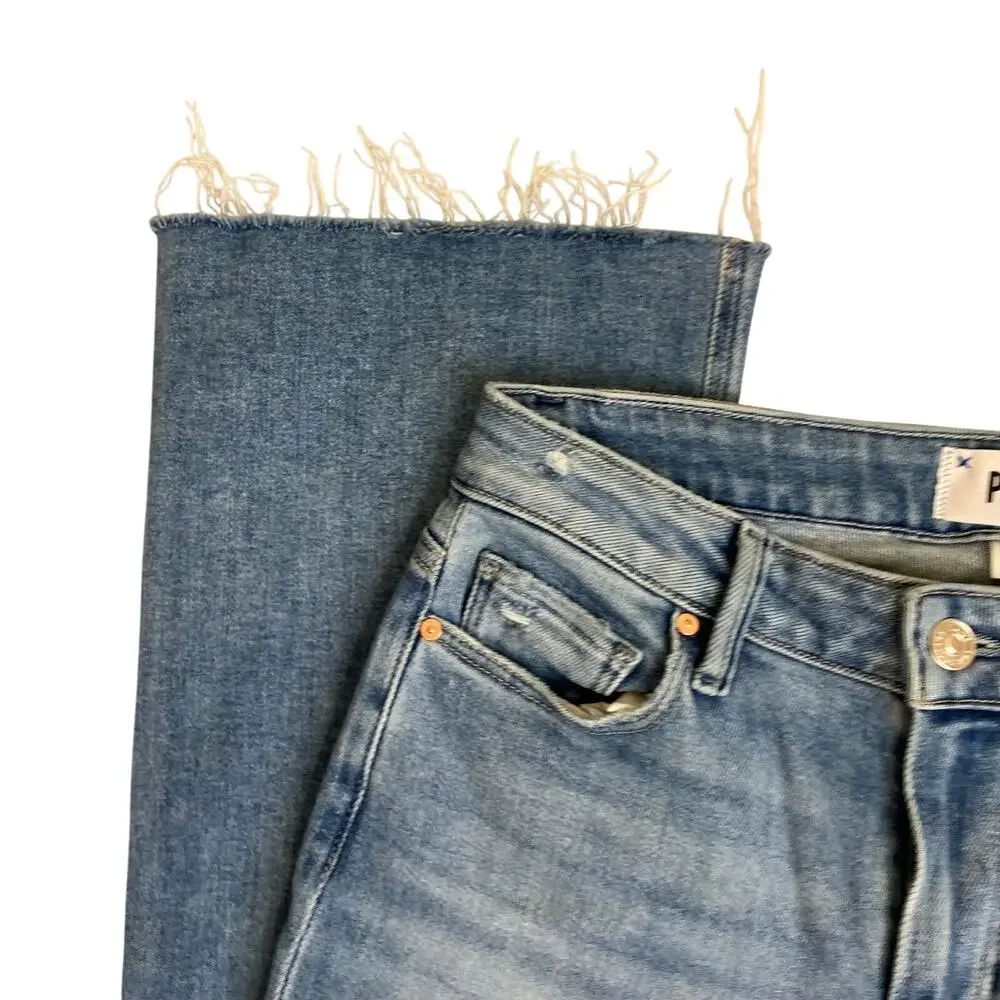 Paige Sz 27 Laurel Canyon Jeans in Nostalgia Wash Bootcut Distressed Light Wash